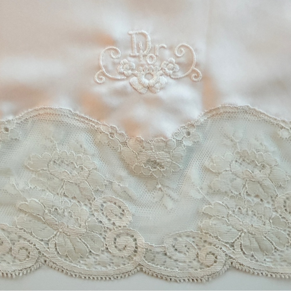 Vintage Christian Dior Satin & Lace Half Slip Pink Embroidered Large USA - Picture 7 of 9